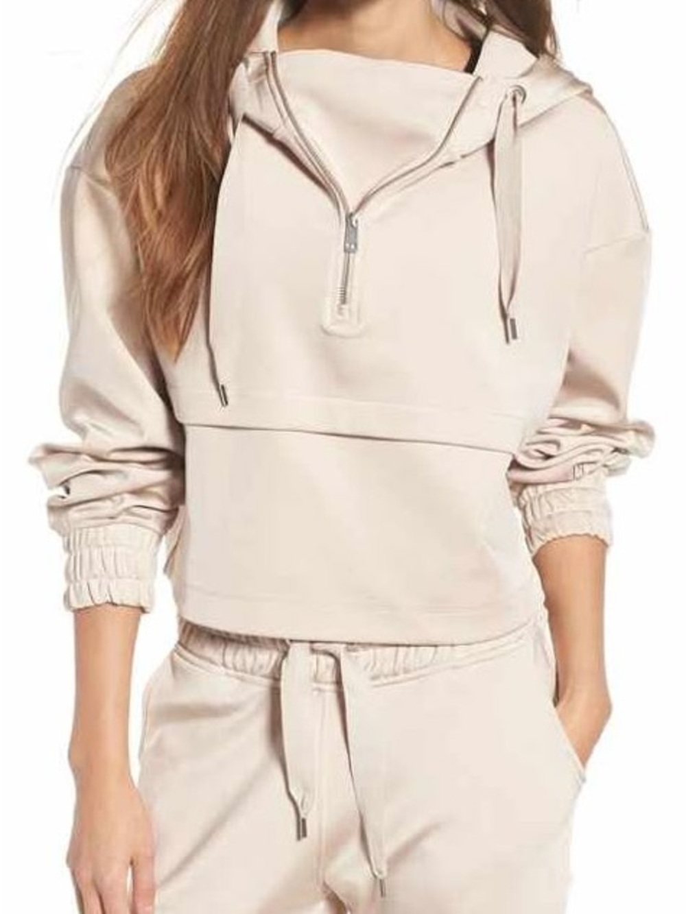 IVY PARK Taupe Cropped Half-Zip Hoodie with Drawstring Soft beige Size M